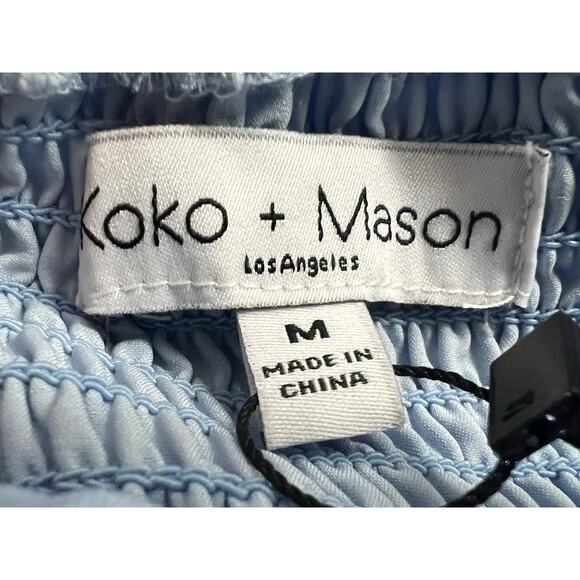 KOKO + MASON WOMENS SIZE MEDIUM OFF SHLDR JACQUARD LINED MIDI DRESS BLUE NEW - Picture 4 of 14